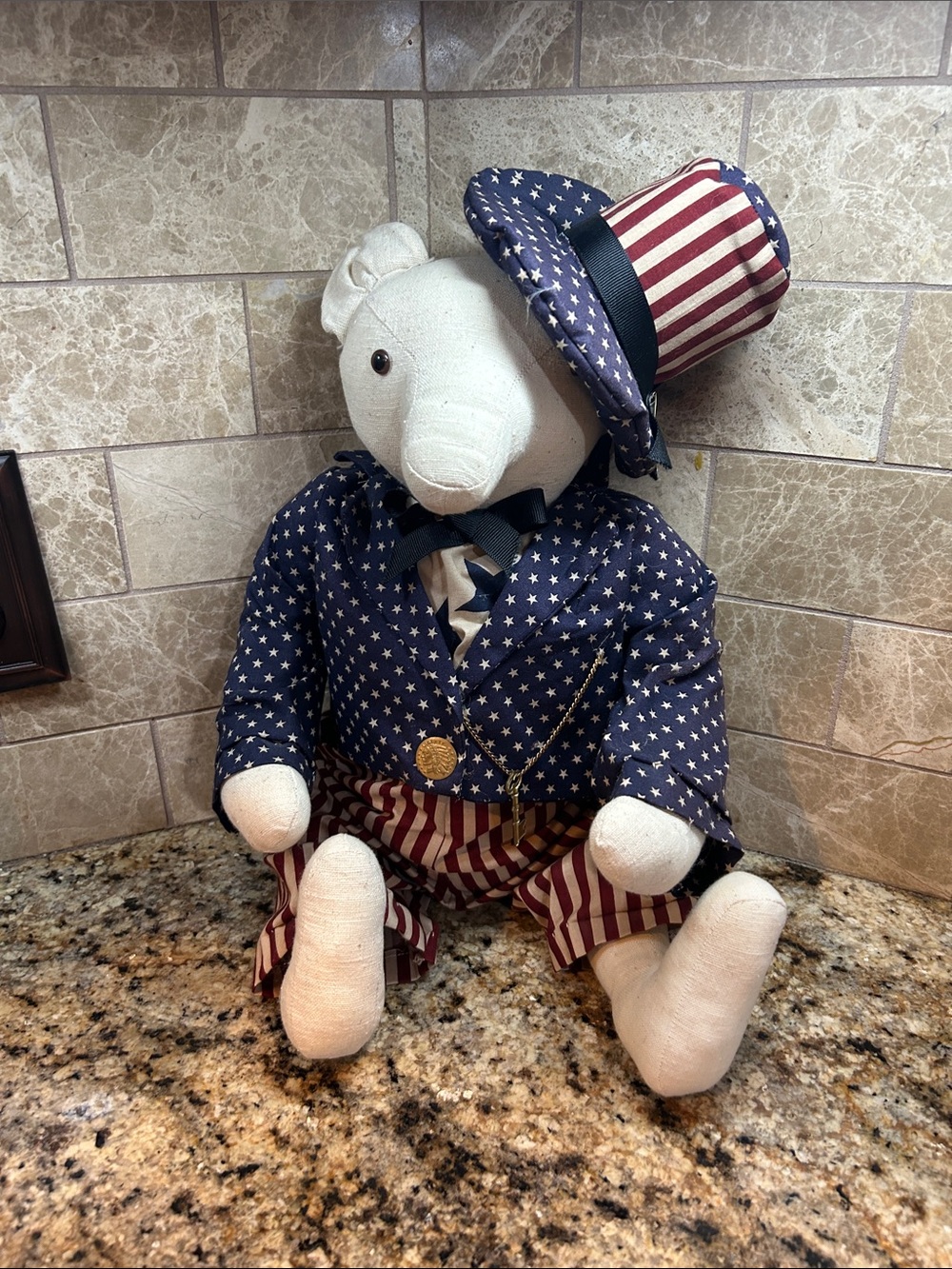 Bear patriotic plush resembles a "Sam" Presidential Uncle Sam Bear, Handmade